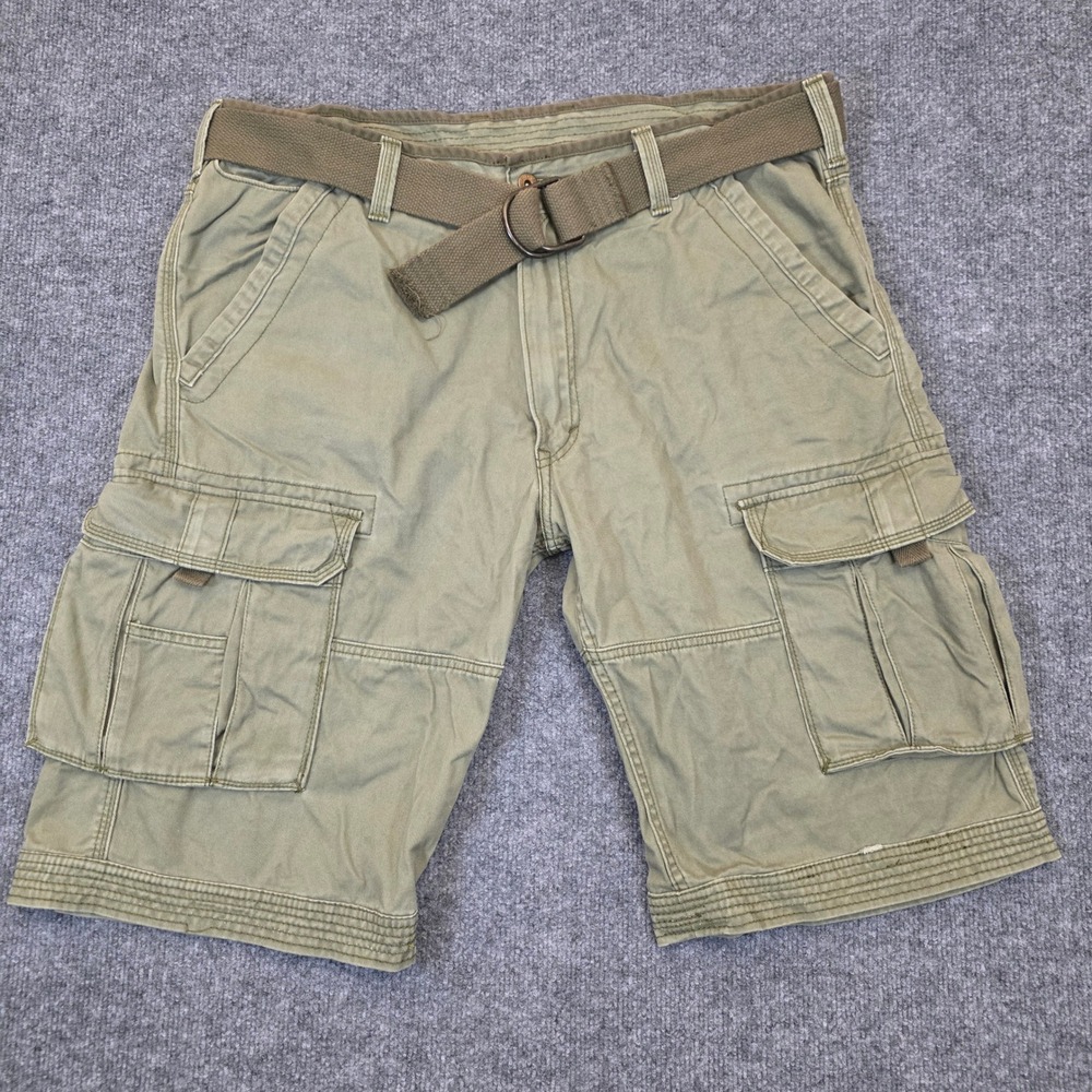 Levi's Cargo Shorts Mens 38 Olive Green Belted Utility Multi-Pocket Cotton